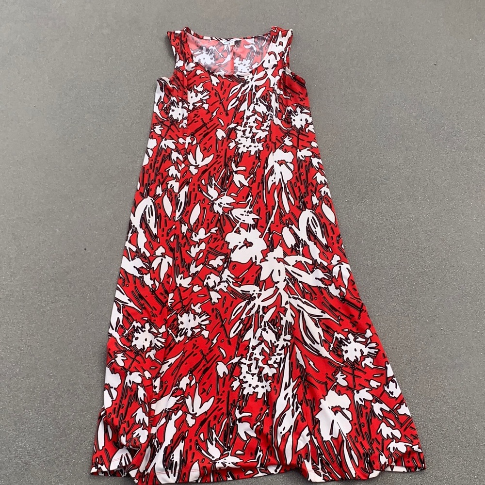 TravelSmith Coral and Gray Abstract Print Dress